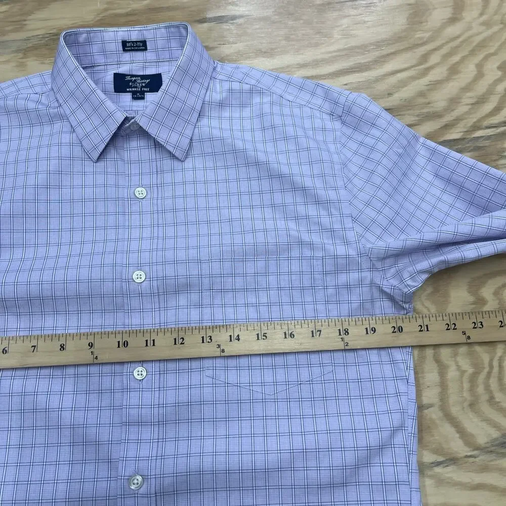 J. Crew Thompson Shirtings Wrinkle Free Purple White Plaid Check Size M 15 15.5